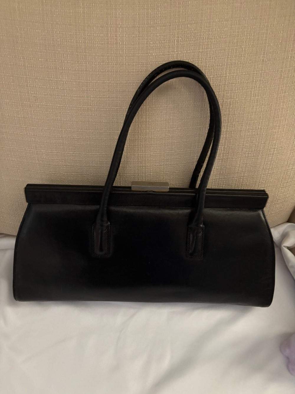 Monsac Black Leather Vintage Shoulder Bag with Top Handles
